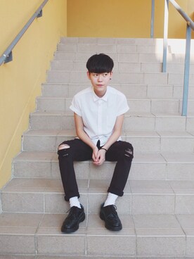「A land（エーランド）のアイテム（パンツ）」を使った、litingfungさん（メンズ・163cm）の夏コーディネート
