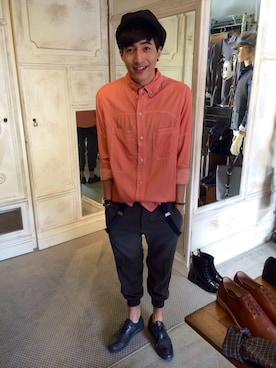 「ink（インク）のアイテム（その他シューズ）」を使った、林佑桐さん（メンズ・183cm）の秋コーディネート
