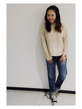 「テーパードデニム」｜110373さん（レディース・151cm）の秋コーディネート