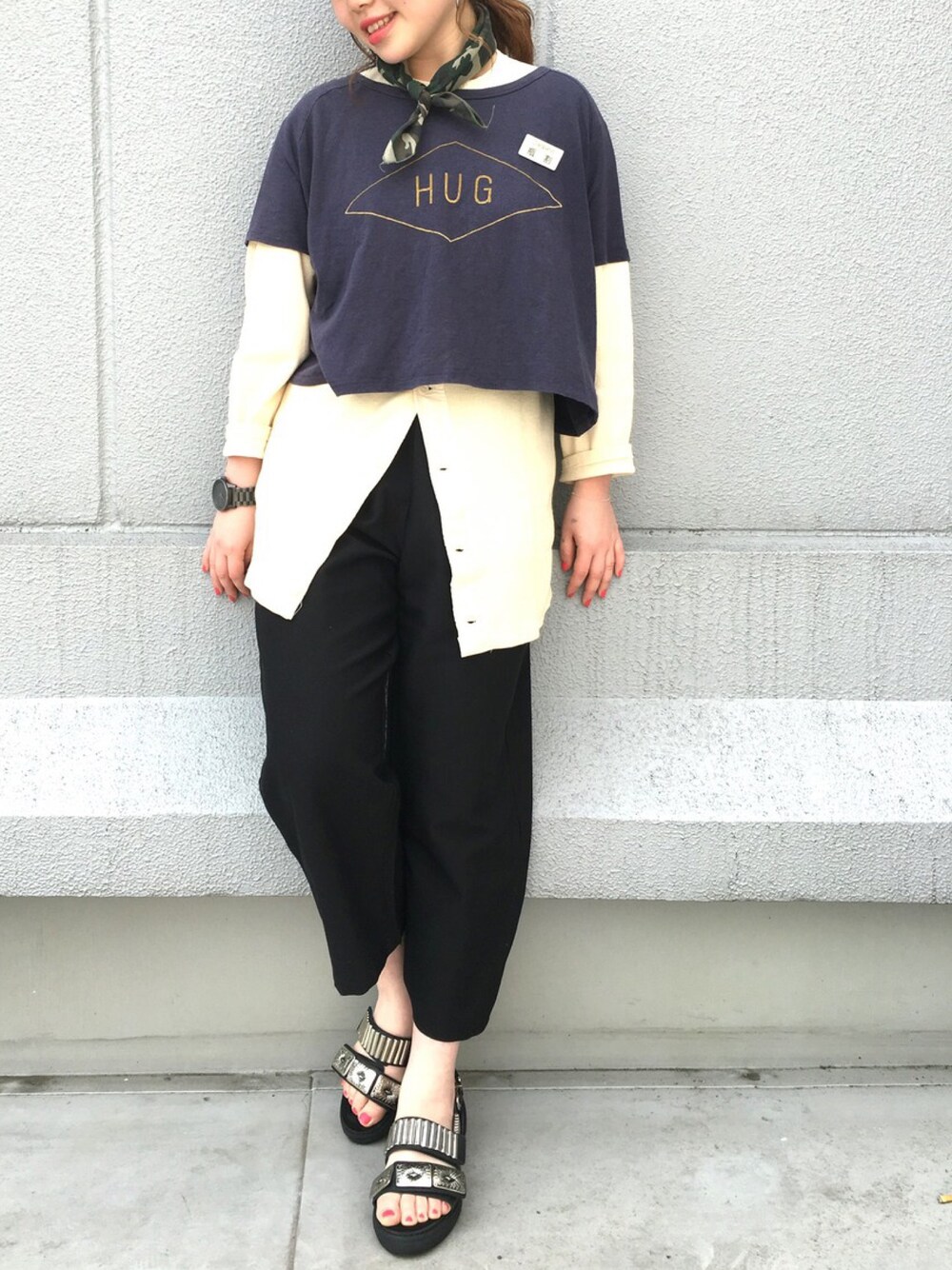 「TOGA、ciaopanic、fashion、army、おんなのこ」｜「CIAOPANICのアイテム（Tシャツ/カットソー、ブルー系）」を使った、カメワリアオイさん（レディース・160cm）の春コーディネートの1枚目の写真