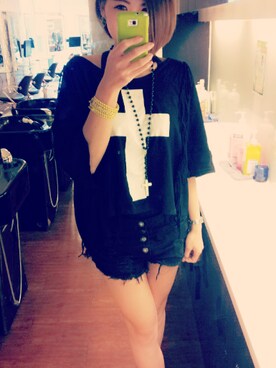 「men  popのアイテム（Tシャツ/カットソー、ブラック系）」を使った、candyさん（レディース・163cm）の秋コーディネート
