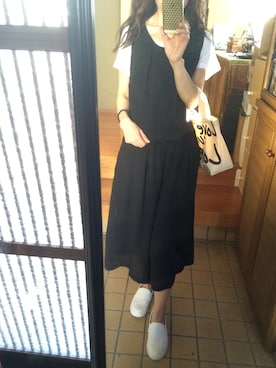 「エコバッグ」｜「アイテム（つなぎ/オールインワン）」を使った、しずさん（レディース・156cm）の夏コーディネート