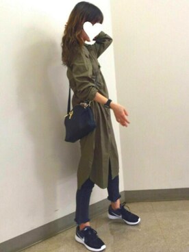 「RAY CASSIN（レイカズン）のアイテム（シャツワンピース）」を使った、しずさん（レディース・156cm）の秋コーディネート