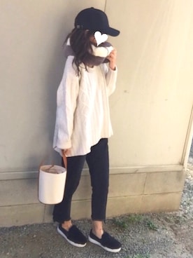 「ファースヌード」｜「アイテム（帽子）」を使った、しずさん（レディース・156cm）の秋コーディネート