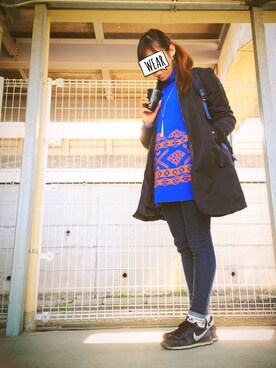 「blue」｜「アイテム（MA-1）」を使った、KANさん（レディース・168cm）の冬コーディネート