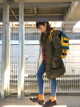 「GUコーデ」｜「アイテム（ミリタリージャケット）」を使った、KANさん（レディース・168cm）の冬コーディネート
