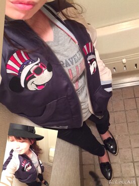 「MOUSSY（マウジー）のアイテム（スタジャン）」を使った、U..cha♯さん（レディース・152cm）の秋コーディネート