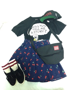 「UNIQLO Tシャツ」｜「アイテム（キャップ）」を使った、chikuwa ◯△さん（レディース・153cm）の夏コーディネート