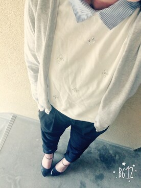 「GU（ジーユー）のアイテム（カーディガン/ボレロ、グレー系）」を使った、Yukinoさん（レディース・167cm）の春コーディネート
