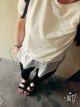 「natural couture（ナチュラルクチュール）のアイテム（Tシャツ/カットソー、ホワイト系）」を使った、Yukinoさん（レディース・167cm）の夏コーディネート