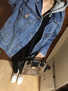 「ウェッジソール」｜「アイテム（デニムジャケット）」を使った、chimiさん（レディース・153cm）の春コーディネート
