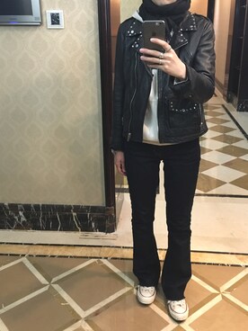 「MANGO（マンゴ）のアイテム（ライダースジャケット）」を使った、ray1234さん（レディース・165cm）の春コーディネート