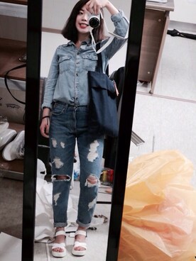 「denim look」｜DORIDORINOLITERさん（レディース・160cm）の秋コーディネート