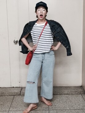 「PULL&BEAR（プルアンドベア）のアイテム（サンダル）」を使った、DORIDORINOLITERさん（レディース・160cm）の夏コーディネート