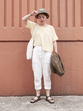 「white pants」｜DORIDORINOLITERさん（レディース・160cm）の夏コーディネート