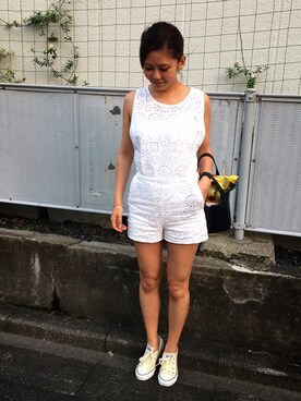 「MSGM（エムエスジーエム）のアイテム（サロペット/オーバーオール）」を使った、ちぃさん（レディース・162cm）の夏コーディネート