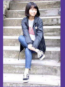 「VANS（バンズ）のアイテム（ナイロンジャケット）」を使った、Kirika さん（レディース・153cm）の冬コーディネート
