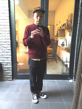 「メゾン キツネ(MAISON KITSUNE)」｜「アイテム（スラックス）」を使った、takahiro_btさん（メンズ・170cm）の冬コーディネート