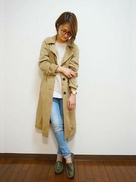 「アイテム（モカシン/デッキシューズ）」を使った、akiさん（レディース・151cm）の春コーディネート