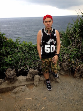 「A BATHING APE（アベイシングエイプ）のアイテム（その他）」を使った、張源伯さん（メンズ・169cm）の夏コーディネート
