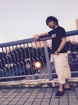 「AVIREX（アヴィレックス）のアイテム（モカシン/デッキシューズ）」を使った、takuさん（メンズ・165cm）の夏コーディネート