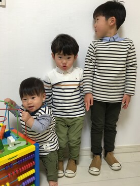 「三兄弟」｜「アイテム（その他）」を使った、tⅲ♥︎brothersさん（キッズ・90cm）の冬コーディネート