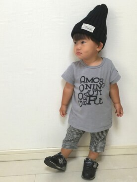 「RETRO GIRL（レトロガール）のアイテム（帽子）」を使った、tⅲ♥︎brothersさん（キッズ・70cm）の秋コーディネート