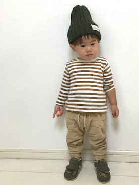 「RETRO GIRL（レトロガール）のアイテム（帽子）」を使った、tⅲ♥︎brothersさん（キッズ・70cm）の秋コーディネート