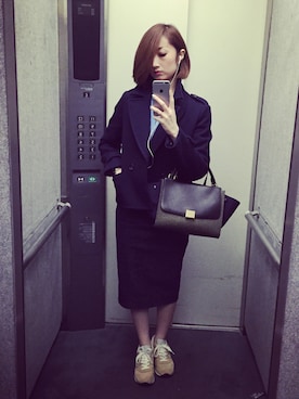 「JOHN LAWRENCE SULLIVAN（ジョンローレンスサリバン）のアイテム（ピーコート）」を使った、Mao Shimomiseさん（レディース・162cm）の秋コーディネート