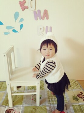 「アイテム（ロンパース、ブラック系）」を使った、koha+さん（キッズ・80cm）の冬コーディネート