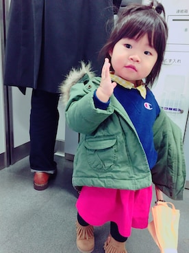 「1歳半」｜「アイテム（モッズコート）」を使った、koha+さん（キッズ・80cm）の冬コーディネート