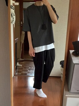 「HARE（ハレ）の２タックワイドパンツ(HARE)（その他パンツ）」を使った、Satoさん（メンズ・173cm）の夏コーディネート