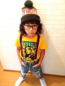 「JOEY HYSTERIC（ジョーイヒステリック）のアイテム（帽子）」を使った、いろぴぴぴさん（キッズ・120cm）の夏コーディネート