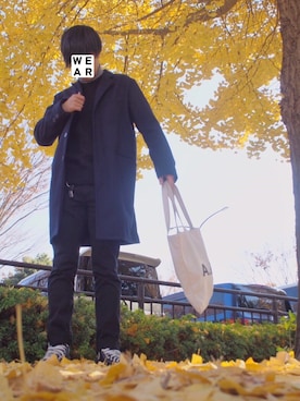「アイテム（クラッチバッグ、ホワイト系）」を使った、おじま。さん（メンズ・178cm）の冬コーディネート