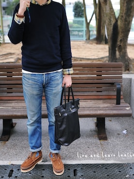 「MUJI」｜「アイテム（スウェット）」を使った、Him.mさん（メンズ・178cm）の秋コーディネート