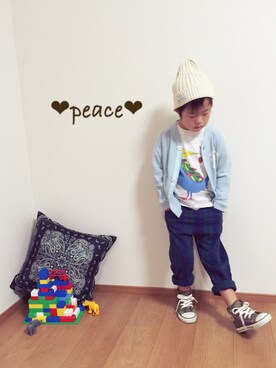 「ブラックウォッチ」｜「アイテム（ニットキャップ/ビーニー）」を使った、にーにさん（キッズ・110cm）の秋コーディネート
