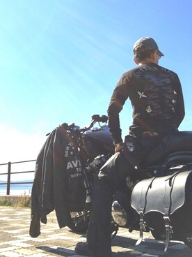 「ハーレーダビッドソン」｜「アイテム（ライダースジャケット）」を使った、TAKIさん（メンズ・168cm）の秋コーディネート