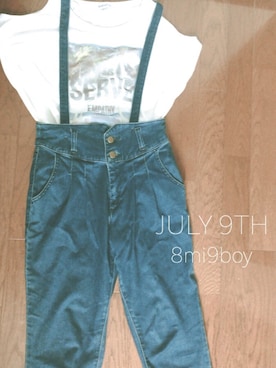 「WEGO（ウィゴー）のアイテム（Tシャツ/カットソー、ホワイト系）」を使った、はちみく坊やさん（レディース・145cm）の夏コーディネート