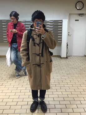 「アイテム（ダッフルコート、ブラウン系）」を使った、へっぽこさん（メンズ・163cm）の冬コーディネート