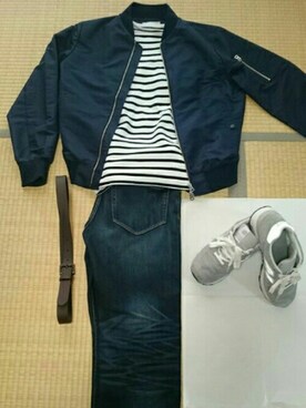 「ADAM ET ROPE'（アダムエロペ）のアイテム（MA-1）」を使った、真田丸のプーさんさん（メンズ・170cm）の春コーディネート