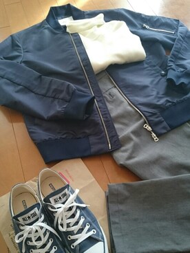 「ADAM ET ROPE'（アダムエロペ）のアイテム（MA-1）」を使った、真田丸のプーさんさん（メンズ・173cm）の秋コーディネート