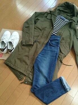 「Lee（リー）のLEE/別注THERMOLITE Skinny（デニムパンツ）」を使った、真田丸のプーさんさん（メンズ・173cm）の秋コーディネート