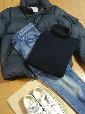 「Lee（リー）のLEE/別注THERMOLITE Skinny（デニムパンツ）」を使った、真田丸のプーさんさん（メンズ・173cm）の冬コーディネート