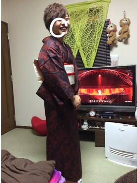 「アイテム（水着/着物・浴衣、レッド系）」を使った、pagezoさん（レディース・155cm）の冬コーディネート