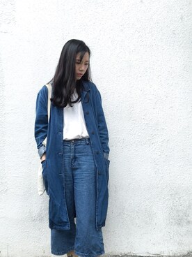 「PULL&BEAR（プルアンドベア）のアイテム（デニムジャケット、ブルー系）」を使った、Mさん（レディース・160cm）の春コーディネート