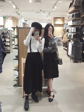 「無印良品（ムジルシリョウヒン）のアイテム（Tシャツ/カットソー、ホワイト系）」を使った、Mさん（レディース・160cm）の秋コーディネート