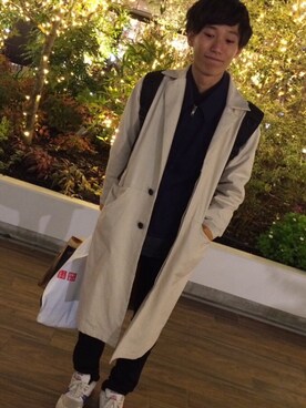 「my beautiful landlet（マイビューティフルランドレット）のアイテム（ステンカラーコート）」を使った、みゅさん（メンズ・170cm）の冬コーディネート