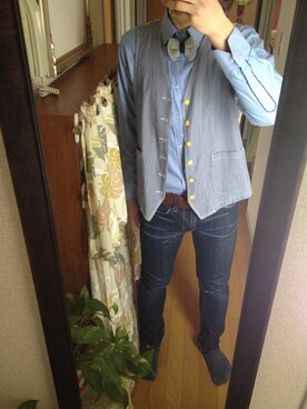 「SEVENDAYS=SUNDAY（セブンデイズサンデイ）のアイテム（蝶ネクタイ）」を使った、yukiさん（メンズ・170cm）の冬コーディネート