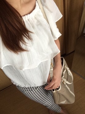 「g.u.のアイテム（シャツ/ブラウス、ホワイト系）」を使った、mafuiさん（レディース・155cm）の夏コーディネート