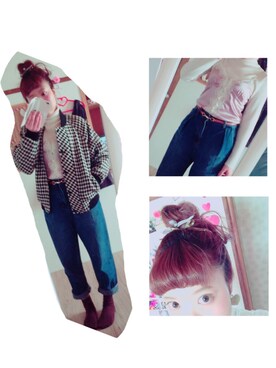 「ハイウエストパンツ」｜「アイテム（スタジャン）」を使った、ぶーこさん（レディース・156cm）の冬コーディネート